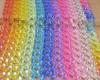 Chaîne en plastique de scintillement, 27.5 » maillons de chaîne chunky, maillons ouverts en plastique de chaîne, maillons de chaîne de bordure, chaînes acryliques pour la chaîne de fabrication de bijoux, 10 couleurs