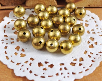 10-50pcs 10mm Round Raw Brass Beads,Metal ball beads, Spacer Beads Findings For DIY Jewelry Making,Lightweight Hollow Metal Beads