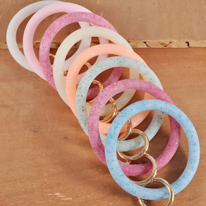 Glitter Silicone Bangle Bracelet Keychain,8 Colors，Lanyard Bracelet,Keyring Loop,Key Chain Wristlet,Key Ring Wrist Strap,Key Holder Jewelry