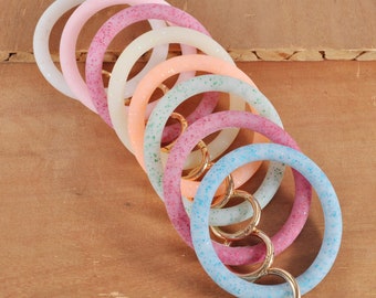 Glitter Silicone Bangle Bracelet Keychain,8 Colors，Lanyard Bracelet,Keyring Loop,Key Chain Wristlet,Key Ring Wrist Strap,Key Holder Jewelry
