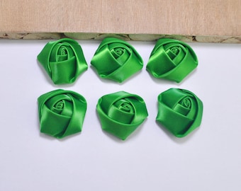 1.37" Silky Satin Roll Rosettes，30Pcs Green Satin Roses,Green Satin Flowers,Fabric Flower,Hair Accessories Supplies 35mm