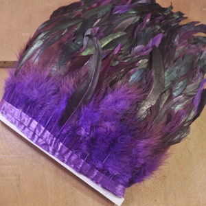 Purple Feather Trim - Rooster Feather Fringe Trims,Feather Fringe Craft Trim Sewing Costume Millinery Collar Jewellery,10-15CM