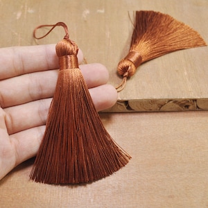 2 unids borla de seda marrón, 82 mm grandes borlas, borla de seda hecha a mano, borla de collar, borlas de joyería, borla de hilo, borlas Boho, borlas de almohada