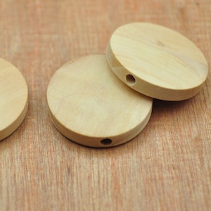 Wooden Beads,30 pieces Flat Round Natural Wood Beads,Large Unfinished Flat Round Natural Wood Bead Wooden Disc Thick Bead- 25x5mm