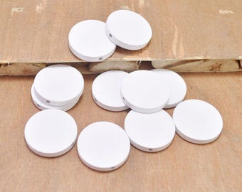 10pcs 25mm Flat Round Wood Bead Pendants,painted wooden bead,round wood discs,White wooden beads,DIY necklace Charm