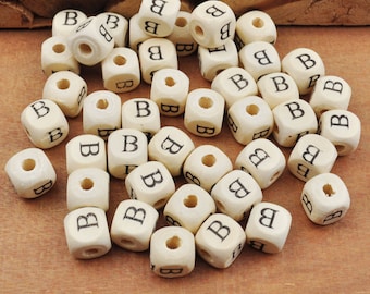 100Pcs/200Pcs Wood Letter B Beads,Wooden Beads,Natural Alphabet/ Letter Cube Wood Beads,Word beads 10x10mm(3/8"x3/8")