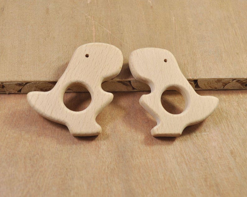 2Pcs Unfinished Wood T-rex PendantBeech Wooden TeetherSafe for teethingWooden Animal Toy for Nursing Necklace or Bracelet