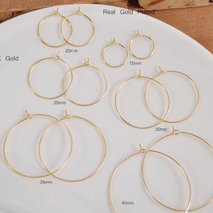 50Pcs 18k Gold Plated Earring Hoops, 15/20/25/30/35/40/45/50mm Circle earrings, Round Earring Hoop ,Earring Wires, Jewelry Making image 2