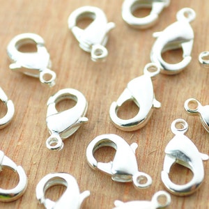 Brass Lobster Clasps,50pcs Silver plated Brass Clasps Necklace Bracelet Connectors(Nickel Free), Necklace/Bracelet Clasps Findings--12mm.