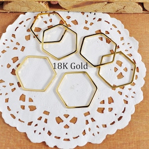 10-100pcs Gold hexagon Charm,18K Gold Plated Brass hexagon Rings, hexagon Connectors,pendant,Links, Geometric jewelry Supplies,23mm
