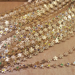 1 yards Gold Plated Flower Chain,Filled Multi Color Flower For Necklace Jewelry,Flower chain Bracelets,Flower charm