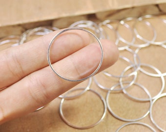 Anneaux de cercle plaqué argent 30mm 50pcs, ronde en laiton coupe Tube cercles fournitures, connecteurs en cercle, cercles simples, en laiton massif Rings,(FF3830)