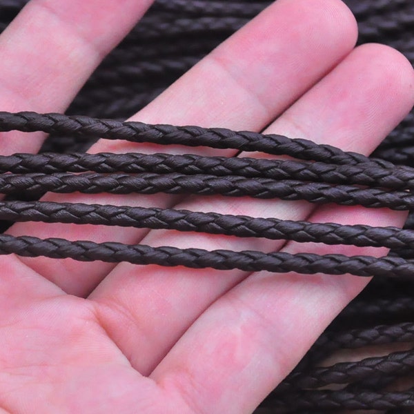 10 yds 3mm Cord,Faux Leather Cord,Dark brown Braided PU Leather Cord,Braided Leather Strip,DIY Necklace Bracelet Jewelry