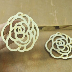 10pcs Flowe wood pendants,Unfinished Natural Wooden Filigree Laser Cut Flower Pattern Wood Dangle,Wood Charm,Pendants,Wood Earrings 60x56mm