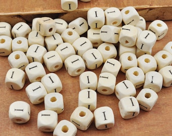 100Pcs/200Pcs Wood Letter I Beads,Wooden Beads,Natural Alphabet/ Letter Cube Wood Beads,Word beads 10x10mm(3/8"x3/8")
