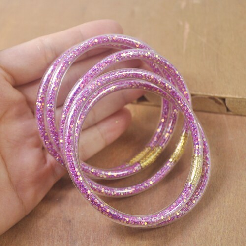 5pcs White Glitter Jelly Bangle Bracelet Set Plastic With Etsy