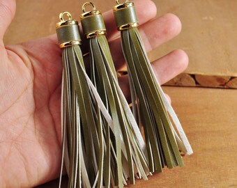 3.93" Lenght Tassels,1-100Pcs Olive Leather Tassel,Keychain Tassel, Bag Keyring,PU Tassel Pendant,Bag Accessory,Jewelry Tassels