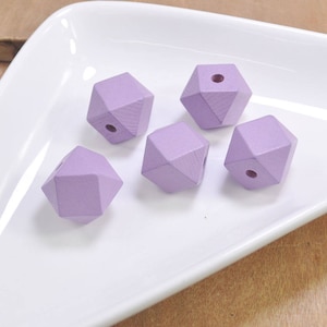 100Pcs Geometric Natural Wood Beads,Lavender, Polygonal 20mm Hand painted Beads, hexagon wooden beads,jewelry wood bead supply - FF3818