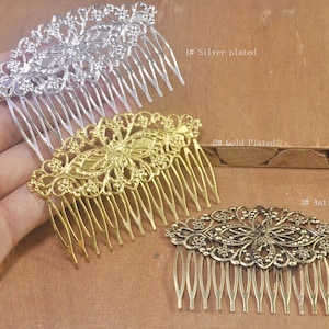 14Teeth Hair Comb Supply,5Pcs,10Pcs,20Pcs,Wholesale Bronze/Silver/Gold Plated Filigree hair comb Setting, Nickel Free Lead Free