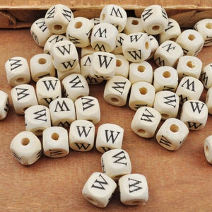 100 uds/200 Uds letras de madera W cuentas, cuentas de madera, alfabeto natural/letra cubo cuentas de madera, cuentas de palabras 10x10mm(3/8"x3/8")