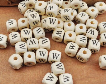100Pcs/200Pcs Wood Letter W Beads,Wooden Beads,Natural Alphabet/ Letter Cube Wood Beads,Word beads 10x10mm(3/8"x3/8")