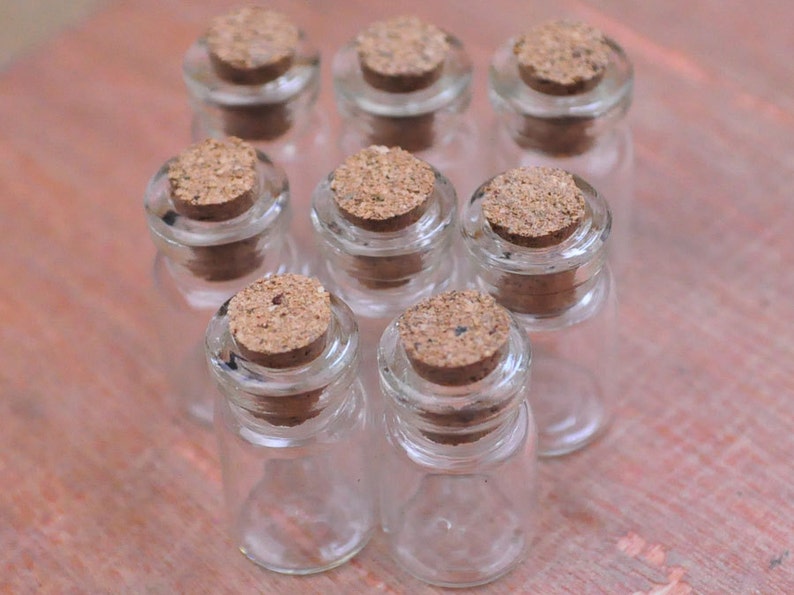 10pc Glass Bottles,Empty Glass Vials.Mini Glass Bottles.Glass Vials With Cork.Tiny Bottle.Small Glass Jar.Small Cork.Bottles pendant-24x13mm image 1