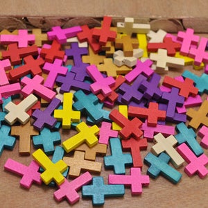 Wood bead,100pcs Assorted Color Wood Cross Pendants - Beading Charm Custom Jewelry Bead - 22mm Wooden Crosses