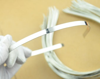 Opaski na głowę w kolorze srebrnym, 50 szt., 6 mm, metalowe opaski posrebrzane, cienkie, z wygiętymi końcami dla większego komfortu, hurtowe, proste i gładkie.