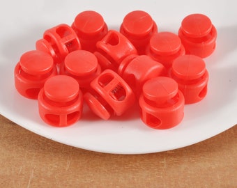 10 Plastic Toggle Cord Locks,Red spring button toggles,Double Hole Toggle Cord Lock,elastic cord locks,Face Mask toggle lock,Cording