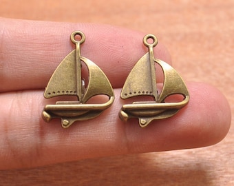 30pcs Sailing Boat Charm, Sailing Ship Pendant, Antique Bronze metal Sailing Vessel pendant, Sailboat, Jewelry Making Findings--23x17MM