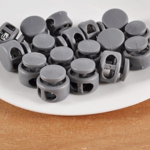 10 Plastic Toggle Cord Locks,Gray spring button toggles,Double Hole Toggle Cord Lock,elastic cord locks,Face Mask toggle lock,Cording