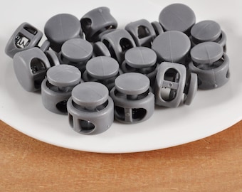 10 Plastic Toggle Cord Locks,Gray spring button toggles,Double Hole Toggle Cord Lock,elastic cord locks,Face Mask toggle lock,Cording