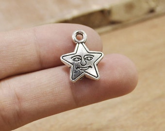 50pcs antique silver star charm pendants 16x19mm,2 sided pendant charms jewelry findings