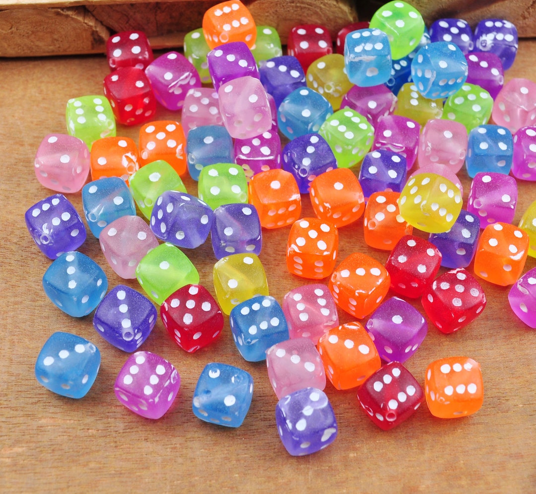 200pcs Dice Beads, Dice Diagonal Hole Plastic Dice Beads, 8mm Colorful