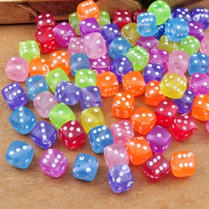 200pcs Dice Beads, Dice Diagonal Hole Plastic Dice Beads, 8mm Colorful Beads, Acrylic Dice Beads,Game Dice, Square Cube Beads,Jewelry Beads