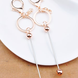 1/5/10/20/30/50/100Pcs Beadable Bar Blank Keychains,Rose Gold Colors,Beadable Metal Keyrings,Keychain DIY Supplies,