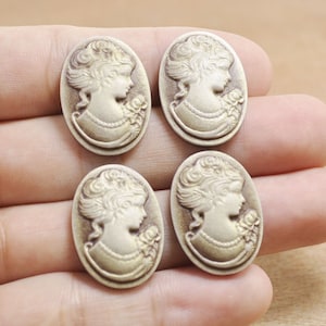 20pcs coffee Flatback Resin Victorian Lady Oval Cameo Cabochon Charm,fit Base Setting Tray,Phone Decoration Kit,DIY Accessory,18x24mm