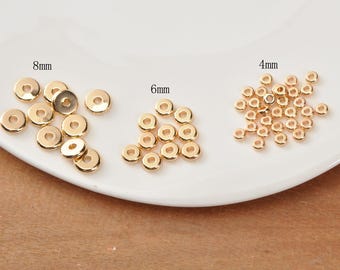 10 perline distanziatrici piatte rotonde placcate oro 18K, perline distanziatrici dorate da 4 mm, 6 mm, 8 mm, perline per braccialetti, perline distanziatrici per la creazione di gioielli con braccialetti e collane