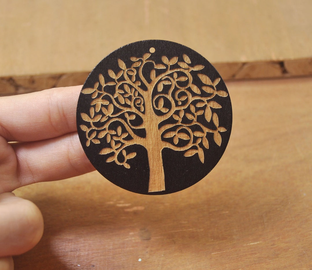 6pcs Flat Round Wooden Earrings Pendant,tree Earring Jewelry,laser ...