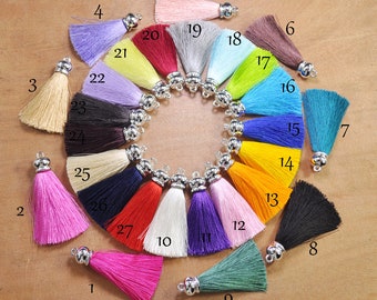 20 Pieces 2.75" Select Color Long Silk Tassel with Silver caps,Tassel set, Wholesale Tassels, jewelry making, silk tassel, tassel wholesale