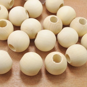 wholesale 100 piece 25mm Large Round Wood Beads - unfinished wood - beads craft - round ball beads -10mm Big Hole Middle - unfinished