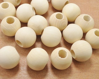 30 piece 25mm Large Round Wood Beads - unfinished wood - beads craft - round ball beads -10mm Big Hole Middle - unfinished