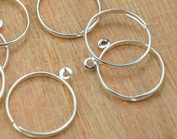 50pcs Silver Rings,adjustable Silver Ring With Loop,silver