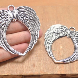 Angel wing pendants,silver heart shaped wing pendants,4pcs Silver Huge size heart wing charms--67x72mm