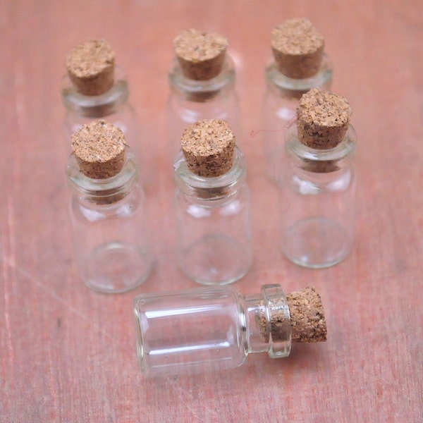 Glass Bottles 10pcs clear glass bottles with corks,Empty Glass Vials,Glass Vials With Cork,Tiny Bottle,Small Glass Jar.,Small Cork--24x13mm.