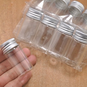 Glass Bottles 10pcs 20ml Clear Glass Bottle Vial Miniature with Aluminum Screw Cap,Small Glass Jar Vial Charm Pendants,58x27mm