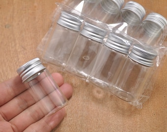 Glass Bottles 10pcs 20ml Clear Glass Bottle Vial Miniature with Aluminum Screw Cap,Small Glass Jar Vial Charm Pendants,58x27mm