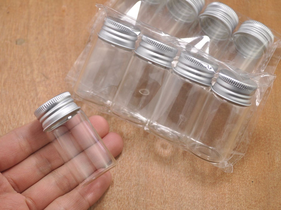 Lot De 10 Flacons En Verre Transparent 2ml - Dimensions 16x25mm - Avec Couvercle Plastique - Neuf