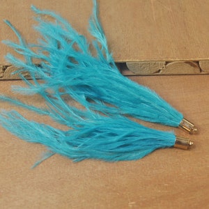2Pcs Deep Blue Ostrich Feather Jewelry Tassel with 7 x 11mm Gold Cap,For Making Boho Feather Earrings, Necklace Jewelry Tassel.