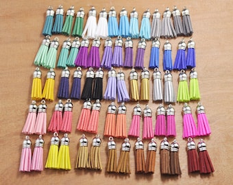 38mm(1.5&quot;) Faux Leather Tassels,20pcs 35 Color mini tassel craft,silver cap suede tassels charm pendant,fringe tassels, jewelry tassels.